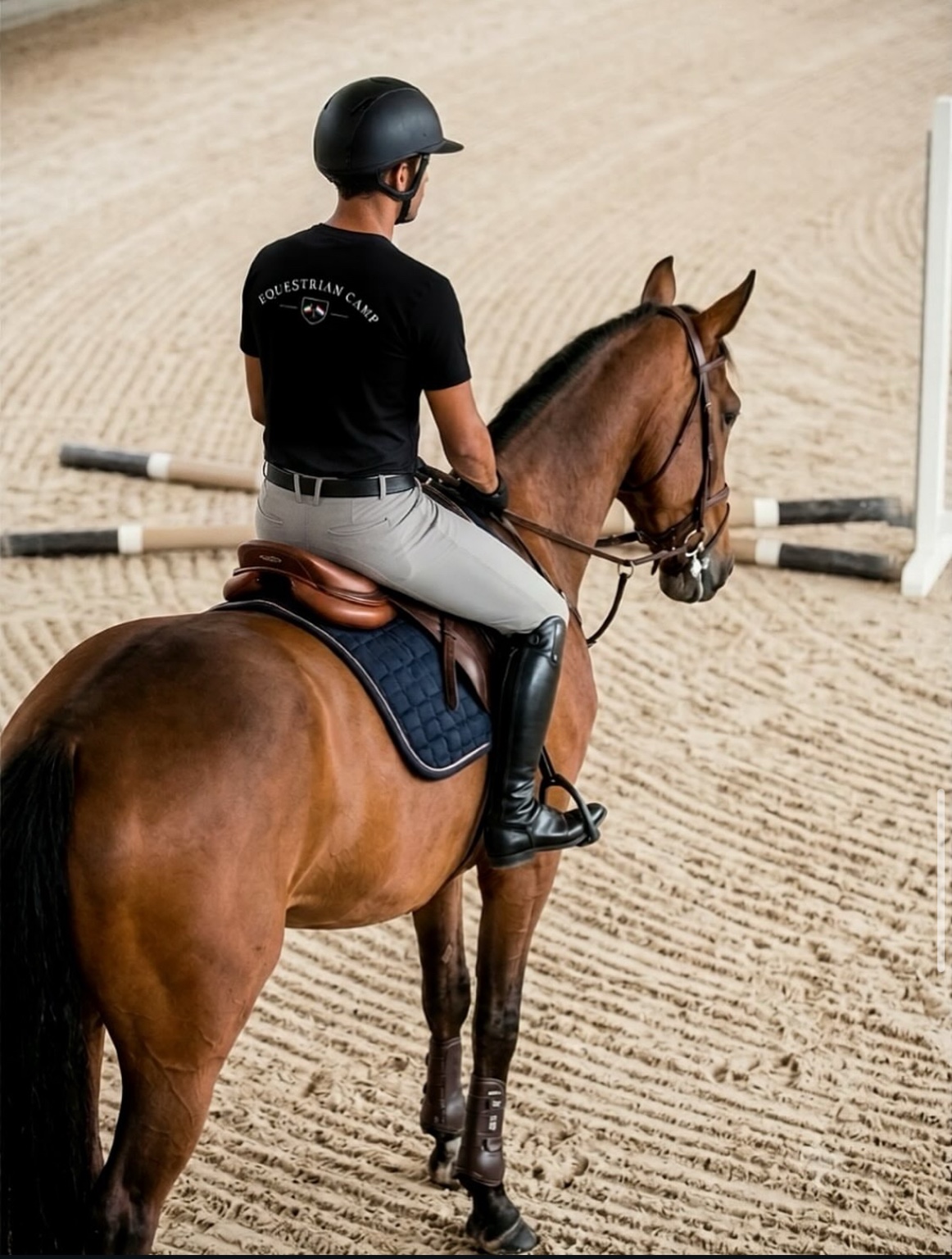 Rider training in an equestrian arena